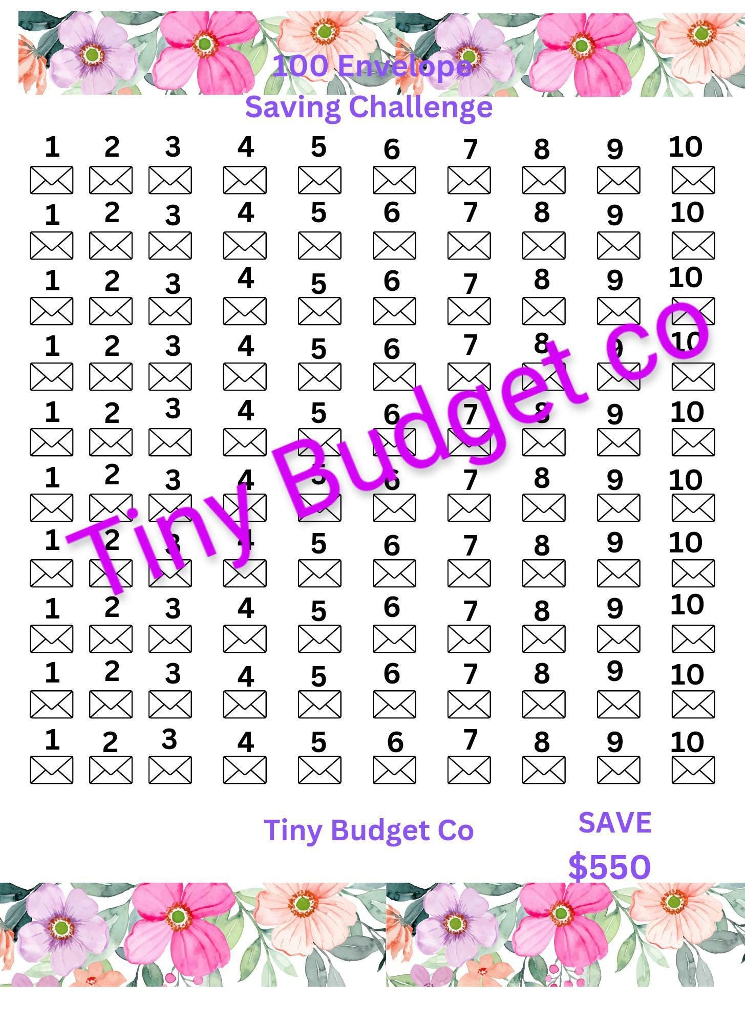 100 Envelope Saving Challenge Save 550 Dollars Low Income Save Money