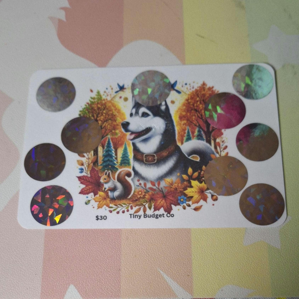 Husky Dog Autumn Scratch-Off Savings Challenge | Budgeting Tool