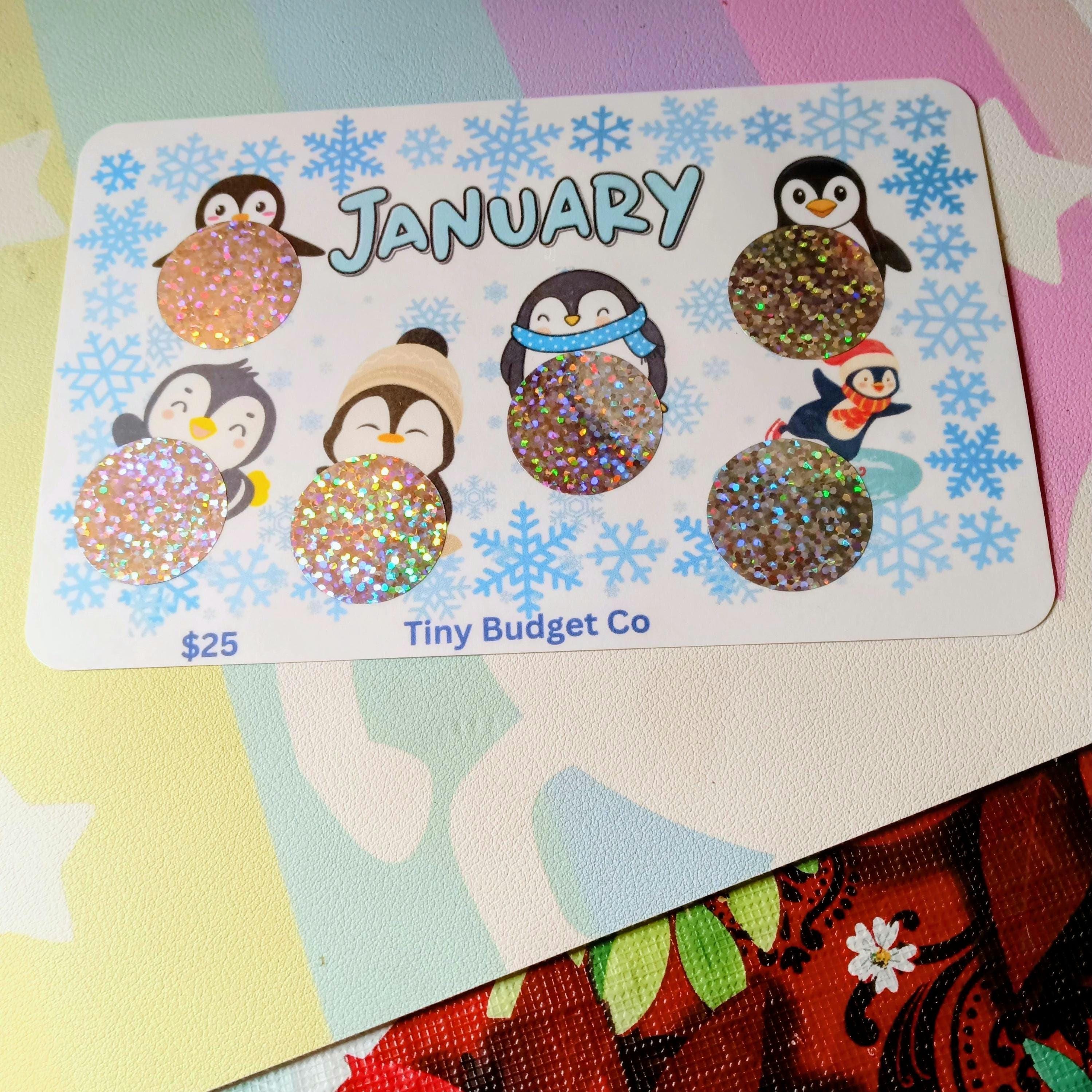 January Penguins Snowflakes Month Scratch Off Saving Challenge Low Income