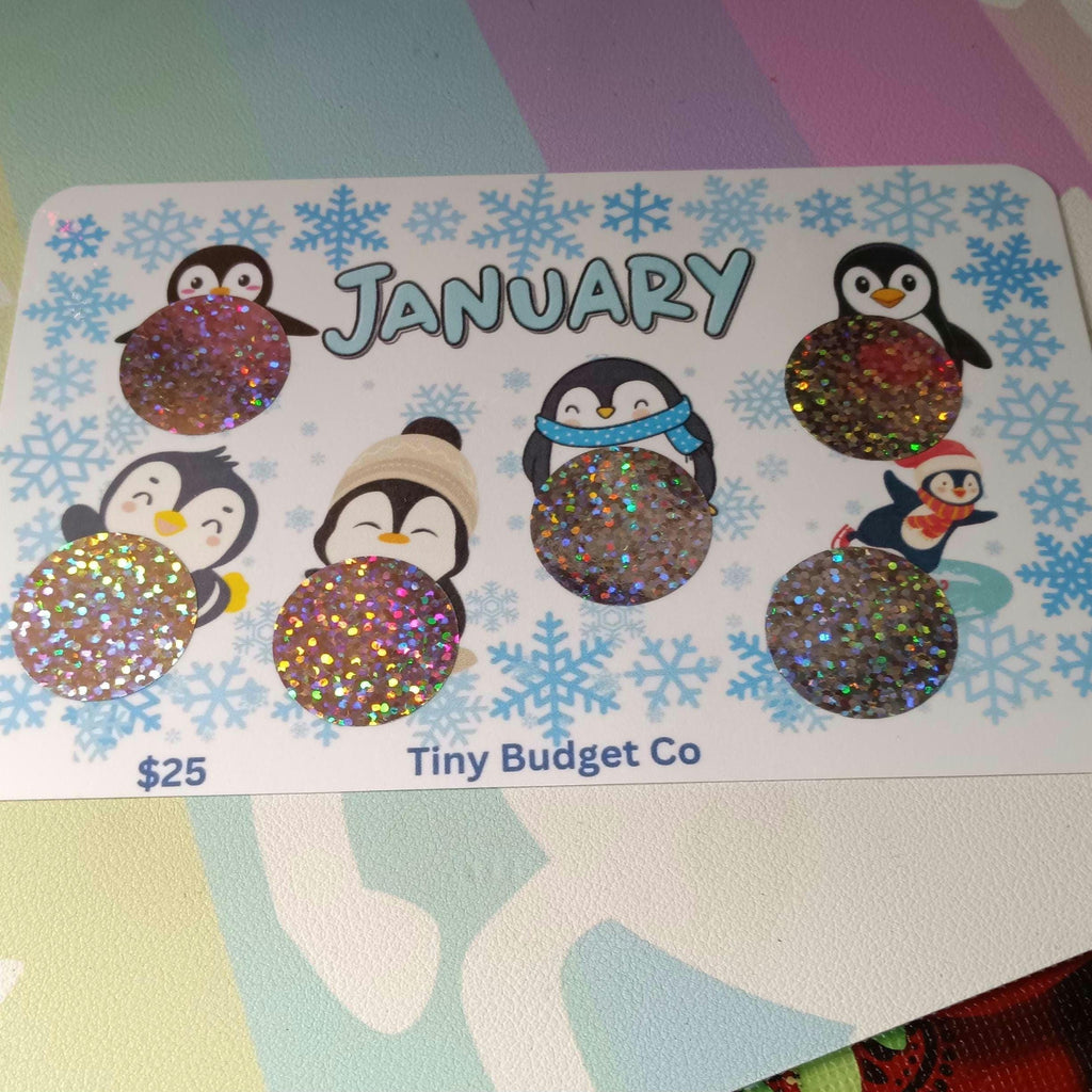 January Penguins Snowflakes Month Scratch Off Saving Challenge Low Income