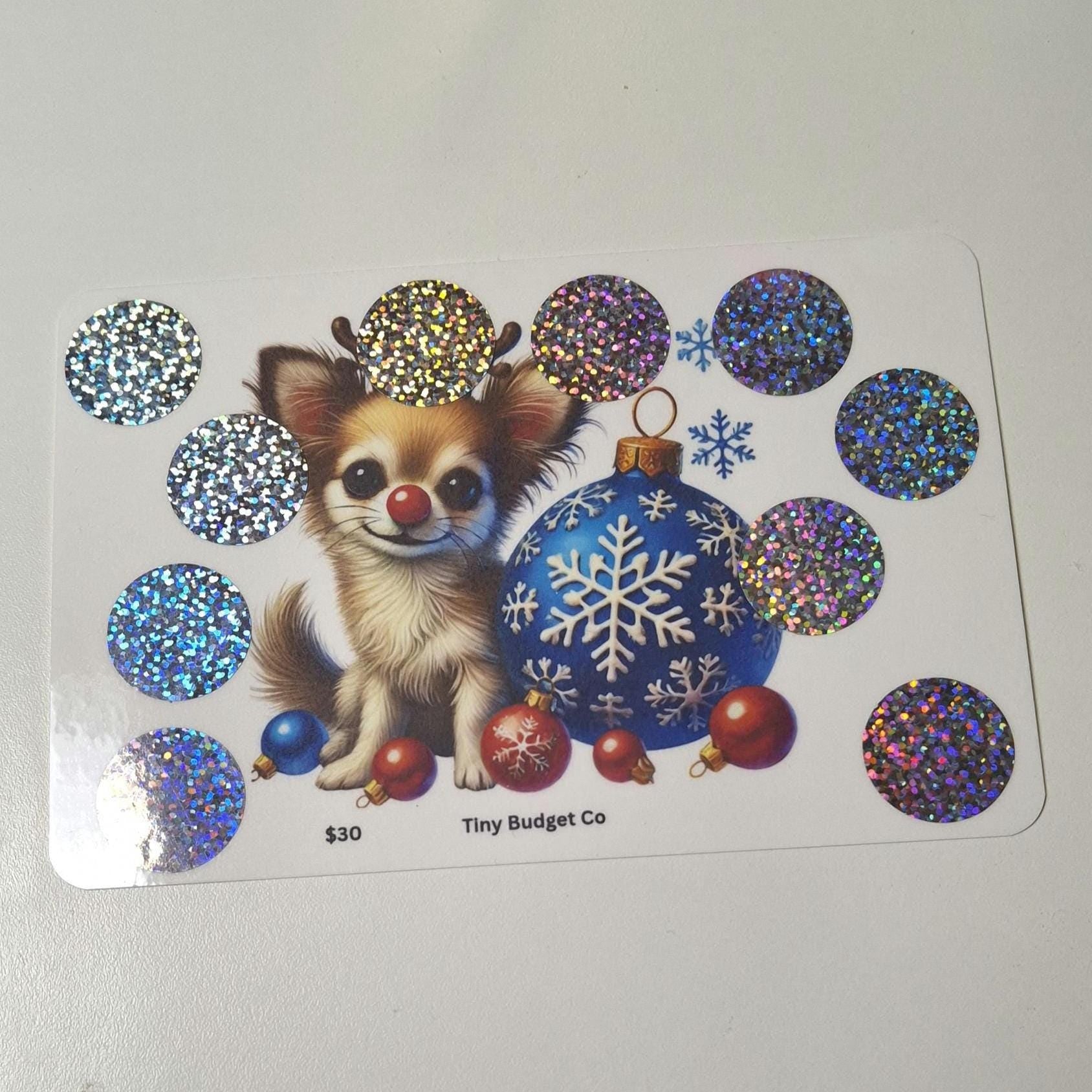 Red Nose Reindeer Pup Christmas Scratch Off Saving Challenge