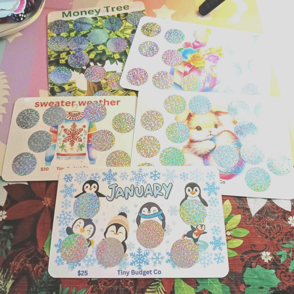 Mystery Variety Bargin Pack Scratch Off Saving Challenge Pack Bundle Set Low Income Saving Challenges, Scratch and Save 5,10,15 pack Set