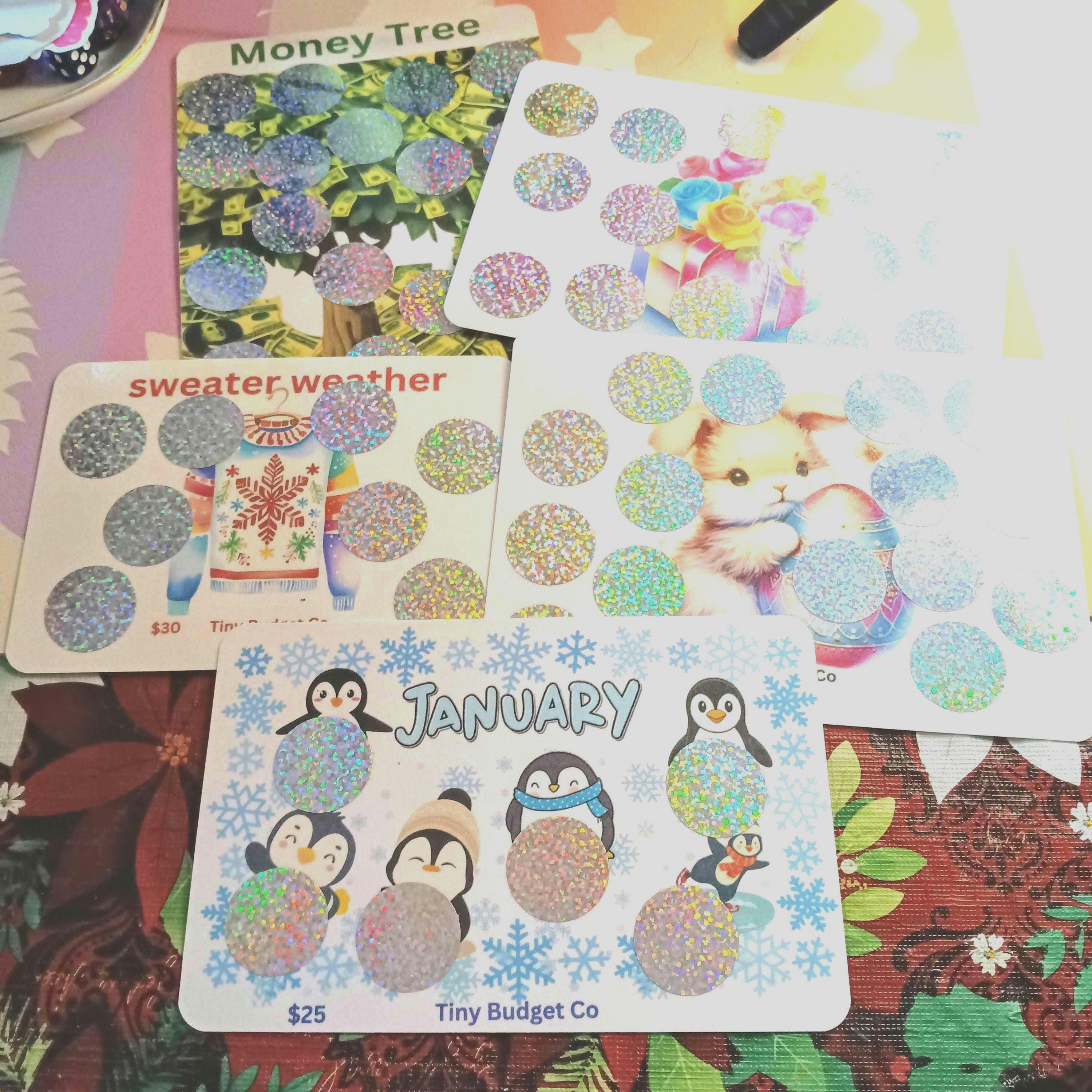 Mystery Variety Bargin Pack Scratch Off Saving Challenge Pack Bundle Set Low Income Saving Challenges, Scratch and Save 5,10,15 pack Set