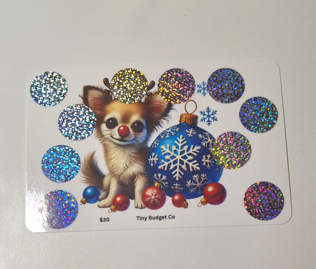Red Nose Reindeer Pup Christmas Scratch Off Saving Challenge