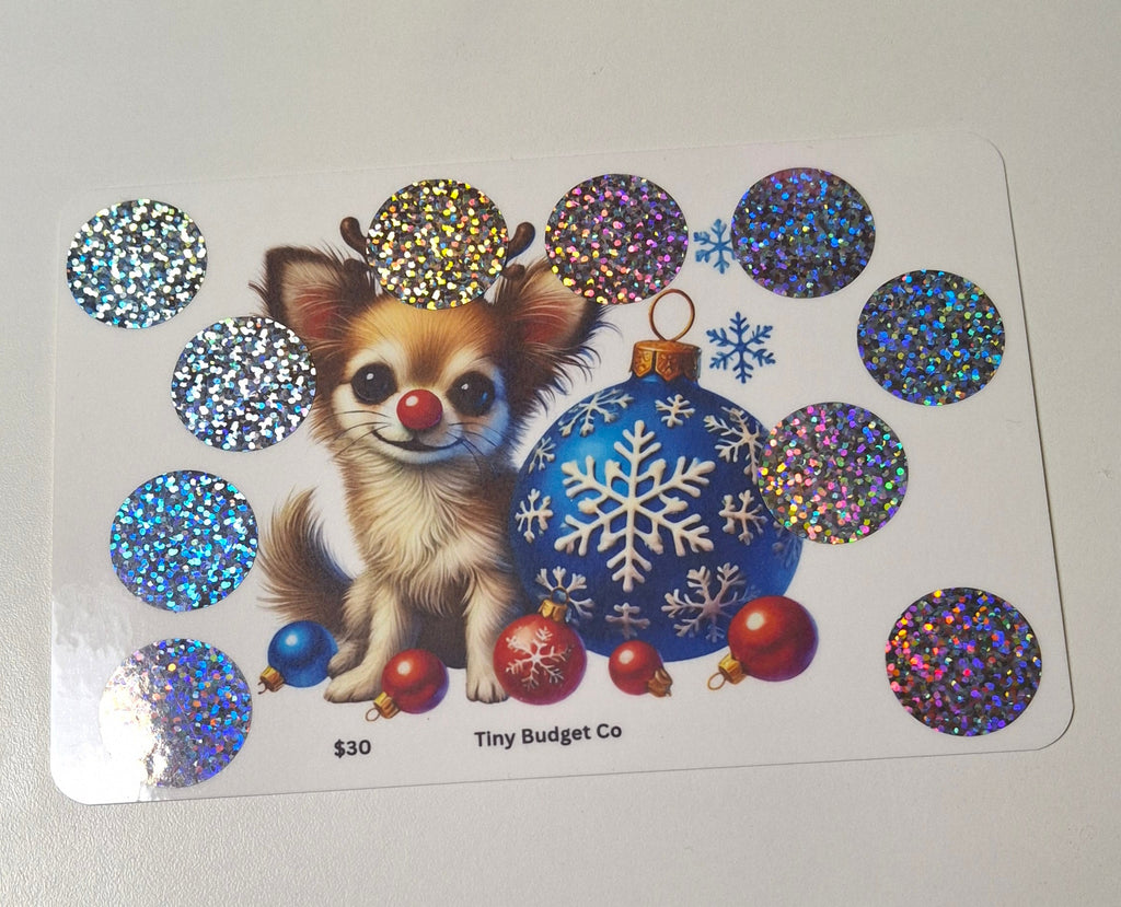 Red Nose Reindeer Pup Christmas Scratch Off Saving Challenge